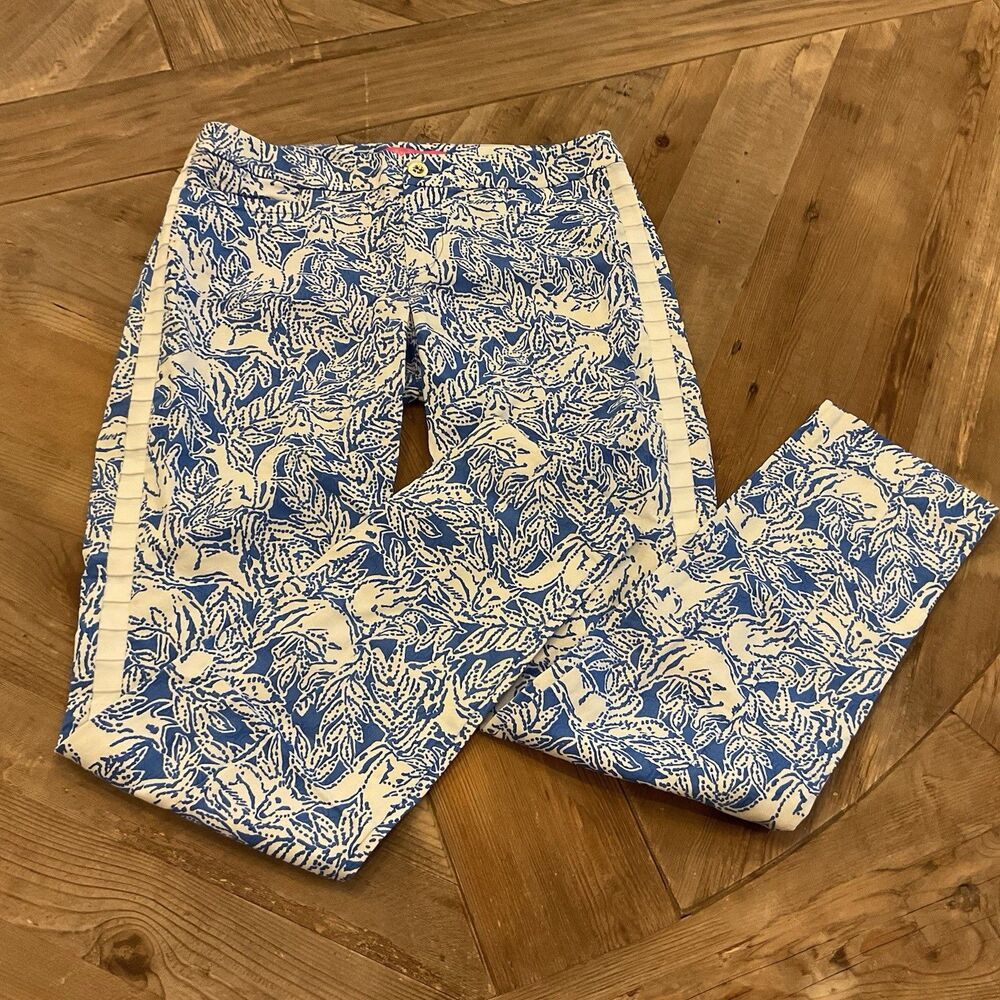 NEW Lilly Pulitzer Kelly Skinny Ankle Pants Coastal Blue Fancy Feet Size 4 $148‎